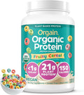 Orgain Organic Vegan Protein Powder Fruity Cereal - 21g Plant Based Protein 8g Prebiotic Fiber Low Net Carb No Lactose Ingredients No Added Sugar Non-GMO For Shakes &amp Smoothies 2.03 lb