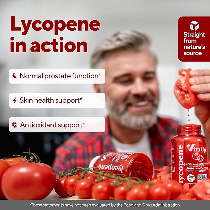 Lycopene Supplements for Men – USA Made Prostate Supplements for Men with Natural Tomato Extract – Non-GMO Lycopene Supplement for Normal Prostate Skin &amp Antioxidant Support – 120 Count