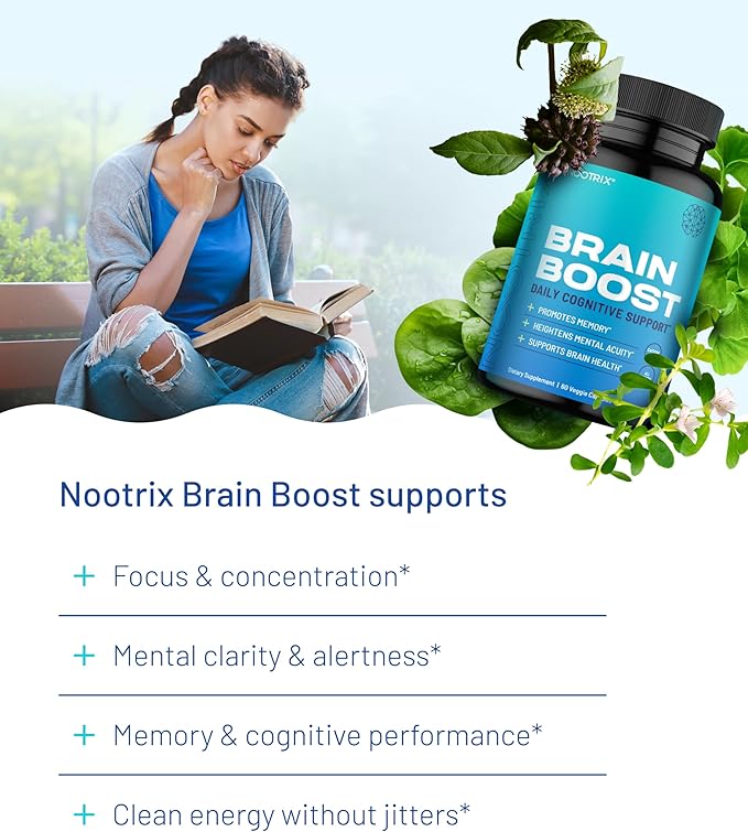Nootrix Brain Boost Nootropic Supplement | Supports Memory Mental Focus Cognitive Health &amp Energy | Caffeine-Free Promotes Healthy Mood &amp Brain Function w/Gingko Biloba &amp DMAE | 240 Cap