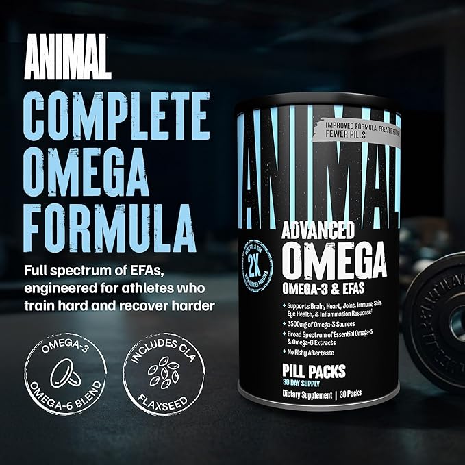 Animal Advanced Omega 3 Fatty Acids - 3500mg EPA DHA Fish Oil Omega 3 Supplement for Women &amp Men High Potency Blend with CLA GLA ALA for Brain Skin Eye Immune Joint Health 30 Pill Packs