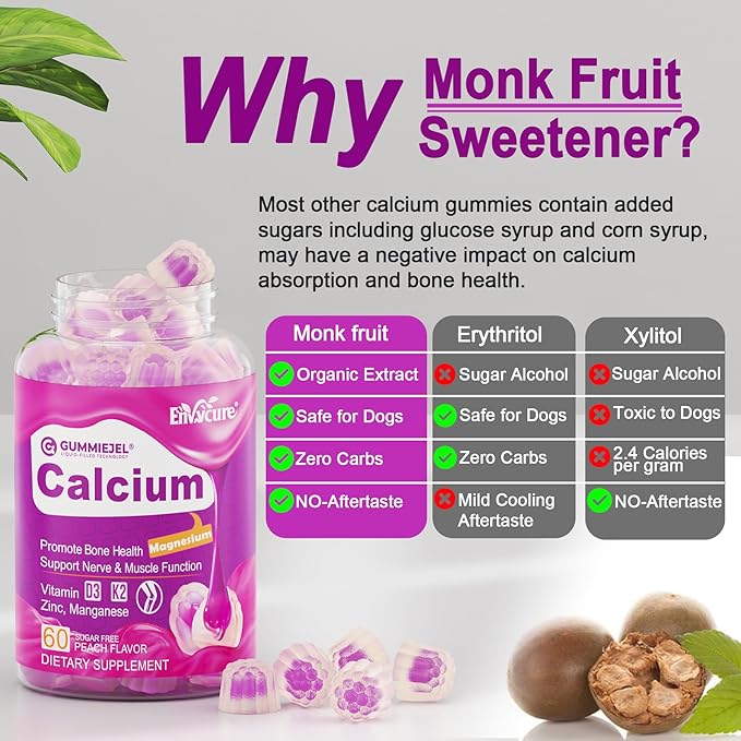 Sugar Free Calcium Citrate Gummies for Women &amp Men 1000mg Vitamin D3 K2 Magnesium Zinc Boron Manganese Copper Ultimate Absorption Calcium Supplements for Bone Muscle &amp Immune - Vegan