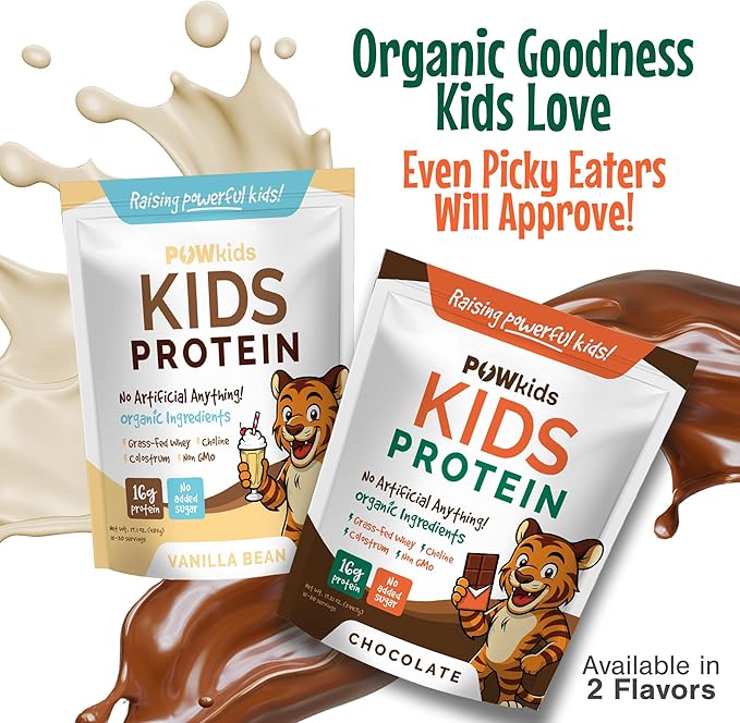 Kids Protein Shake Powder 16g – Zero Sugar Organic Ingredients Grass-Fed Whey Proteins – Calcium &amp Choline for Bone Strength &amp Brain Development Protein Shake 15-45 Servings – Chocolate