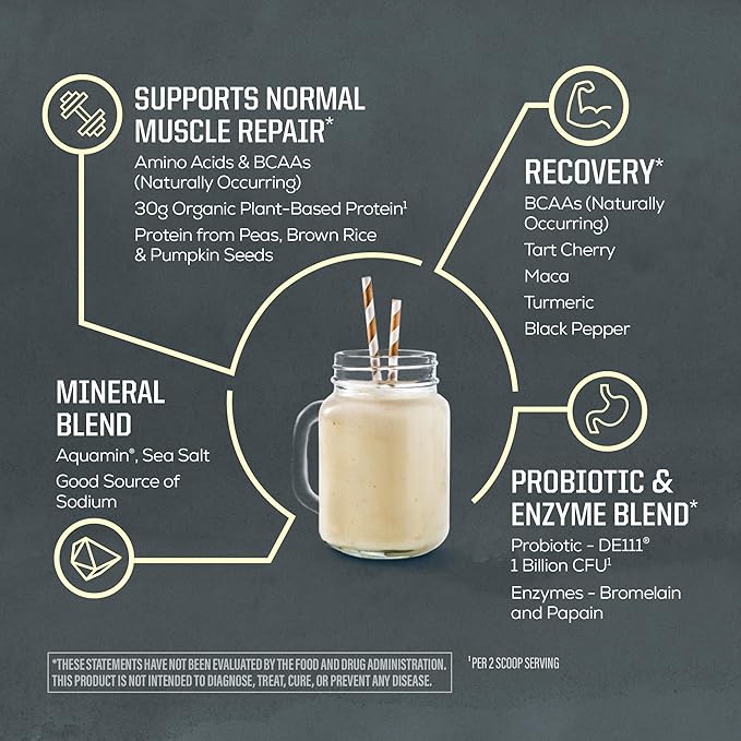 Sunwarrior Organic Plant Based Protein Powder | Vegan Organic Protein Powder with BCAA Amino Acids Plus Recovery Minerals &amp Botanicals | Non-GMO Soy Dairy &amp Gluten Free (Vanilla 20 Servings)