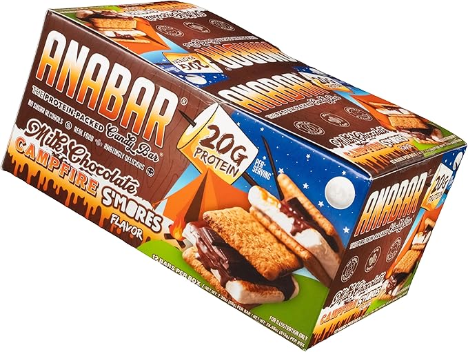 Anabar Protein Bar The Protein-Packed Candy Bar Amazing Tasting Protein Bar No Sugar Alcohols High Protein Amazingly Delicious 20 Grams of Protein (12 Bars Milk Chocolate Campfire S'mores)