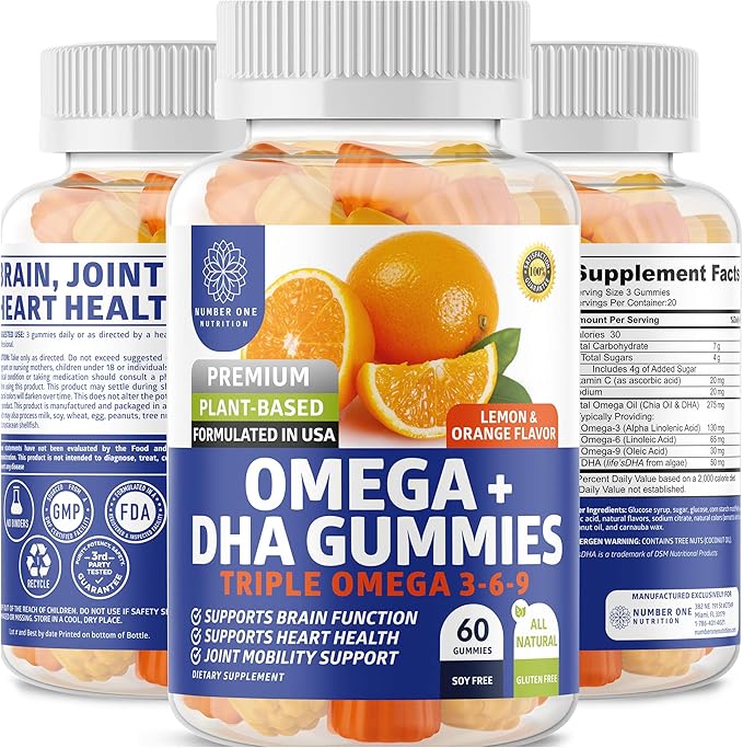 Number One Nutrition N1N Premium Men's Daily Multivitamin [Vitamins A C E D Magnesium Zinc] and Omega 3 6 9 + DHA Gummies [Vegan Plant-Based] 2 Pack Bundle