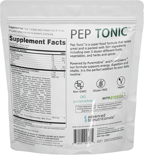 Advanced Bionutritionals Pep Tonic Powdered Superfood Formula 50 Fruits Vegetables Herbs and Superfoods - Vegan Vegetarian - 9.84 OZ - 279 g