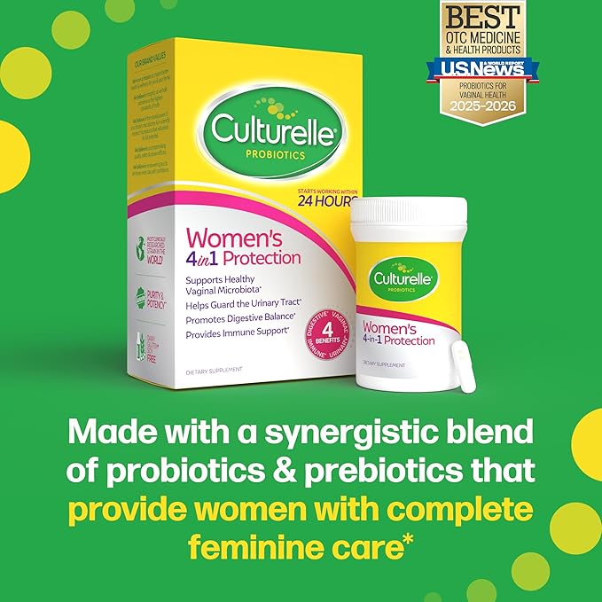 Culturelle 4-in-1 Probiotics for Women Daily Probiotic &amp Prebiotic Supplement to Support Vaginal Health Digestive Health Immune Health Occasional Diarrhea Gas &amp Bloating Relief Non-GMO