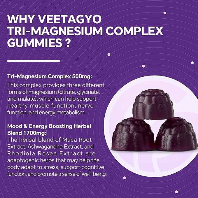 Magnesium Gummies 500mg 400mg | High Absorption Bone Nerves Muscle | 3 Forms of Magnesium Complex Supplement GlycinateTaurateMalate | Adults - VeganSugar Free120Cts