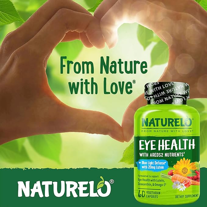 NATURELO Eye Vitamins - AREDS 2 Formula Nutrients with Lutein Zeaxanthin Vitamin C E Zinc Plus DHA - Supplement for Dry Eyes Healthy Vision Eye Support - 60 Vegan Capsules (Pack of 2)