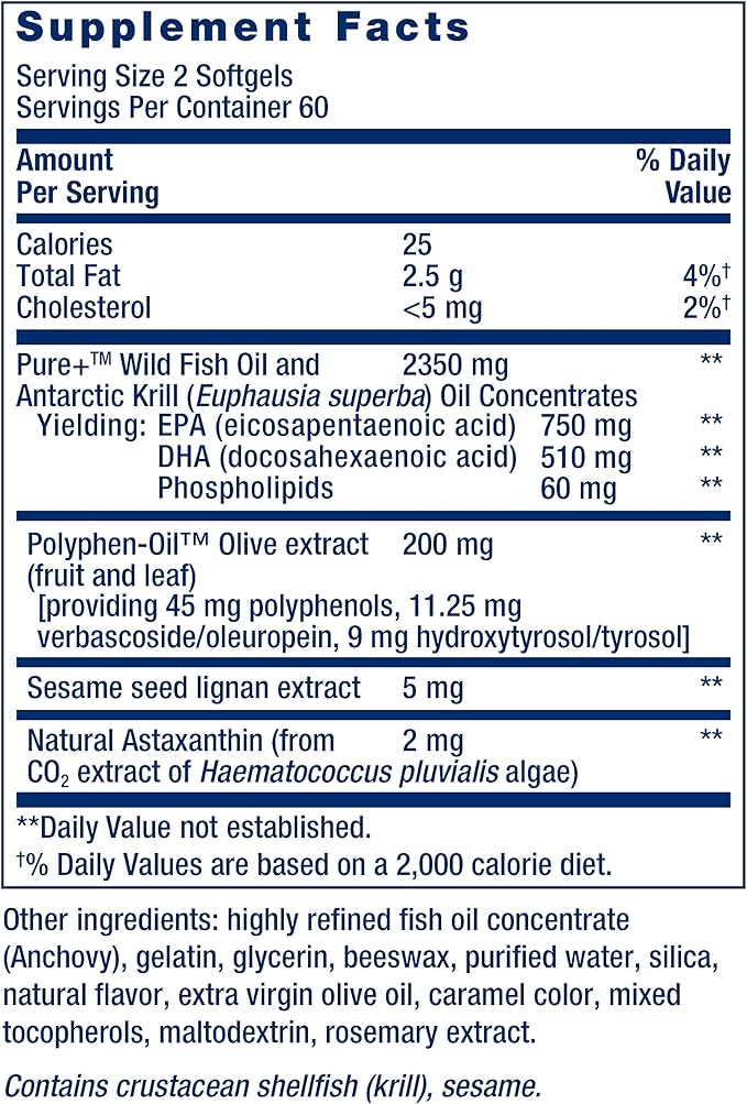 Life Extension Super Omega-3 Plus EPA/DHA Fish Oil Sesame Lignans &amp Vitamin D3 125 mcg (5000 IU) Bone Health Brain Performance