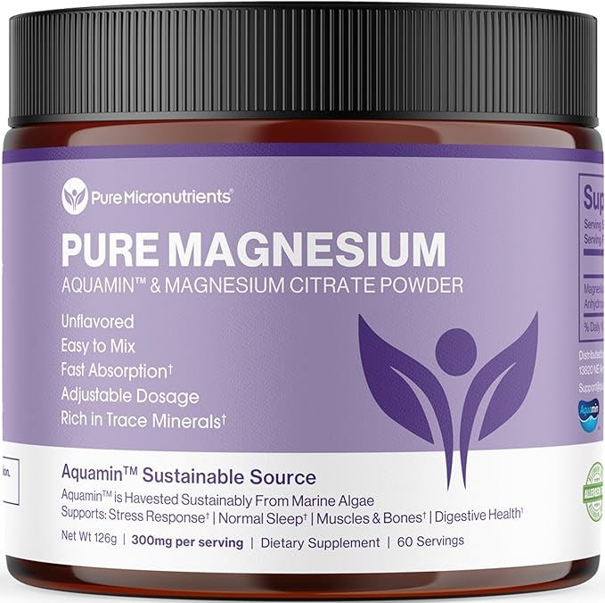 Pure Magnesium Citrate Powder to Support Sleep Muscle &amp Bone Health Energy Heart &amp Digestion. Unflavored Magnesium Powder Drink Mix Vegan 60 Servings