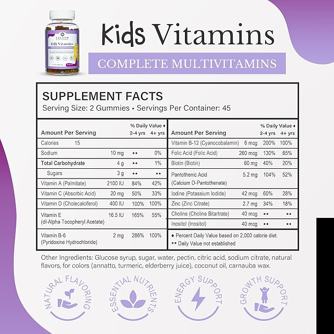 Salaam Nutritionals - Multivitamins Multivitamins for Kids Gummy Vitamins with 13 Essential Vitamins + Minerals Bone and Immunity Support 90 Count 3 Packs