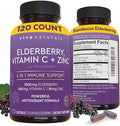 Viva Naturals Elderberry with Vitamin C and Zinc (120 Capsules) - 1000mg Sambucus Elderberry Immune Support Supplement Black Elderberry Capsules for Adults Elderberry Vitamins - 2 Months Supply