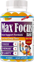 Max Focus Gummies for Kids &amp Teens with Omega 3 DHA – Brain Focus Supplement for Kids Memory Attention Concentration &amp Clarity Support – Delicious Orange Flavor – 60 Gummies
