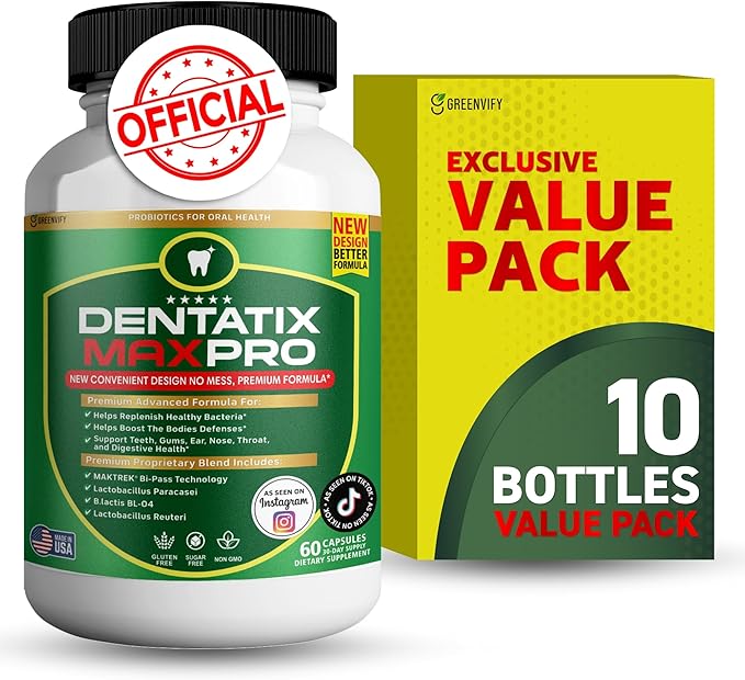 Dentatix Max Pro for Gums and Teeth Health &amp Fresh Breath - 40 Billion CFU Advanced Oral Probiotics for Mouth Bad Breath Capsule Supplement (10)