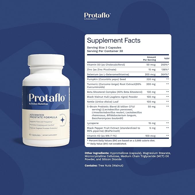 Prostate Supplements for Men - Supports Urinary Flow &amp Bladder Control | Probiotics + Black Walnut Nettle Turmeric Lycopene Pumpkin Seed Vitamin D3 &amp K2 Zinc + Selenium 60 Caps