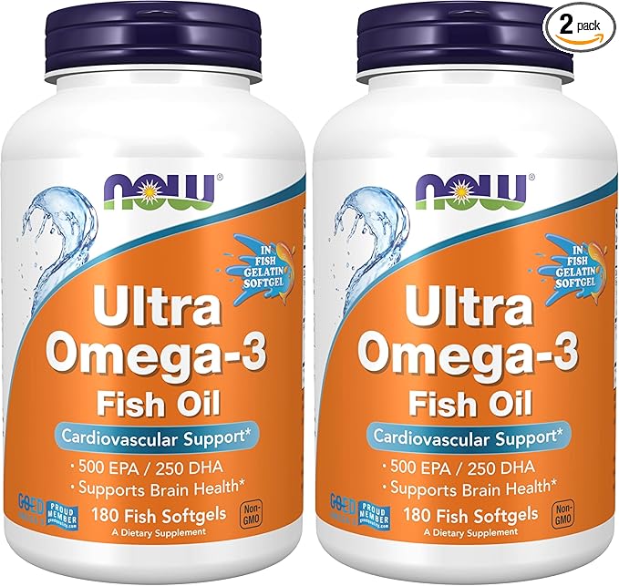 NOW Foods SupplementsUltra Omega-3500 EPA and 250 DHACardiovascular Support*180-Fish Gelatin Softgels(Pack of 2)