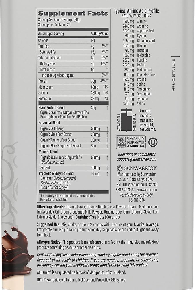 Sunwarrior Creatine Powder &amp Vanilla Active Organic Protein Powder Set | Bundle &amp Save | Vegan Protein Plus Unflavored Creatine Monohydrate (60 Servings Unflavored 20 Servings Chocolate)