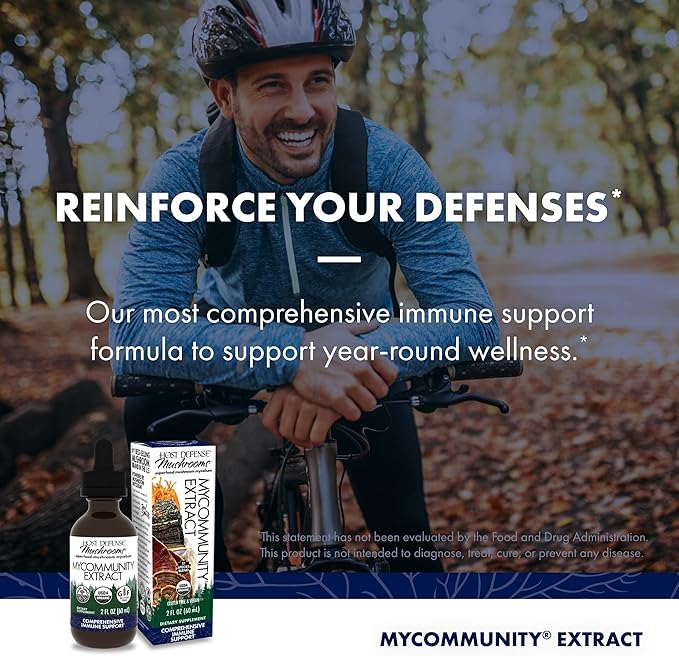 Host Defense MyCommunity Extract - 17 Species Blend Mushroom Supplement for Immune Support - Extract with Lion's Mane Reishi Chaga Cordyceps Turkey Tail &amp More - 2 fl oz (60 Servings)*