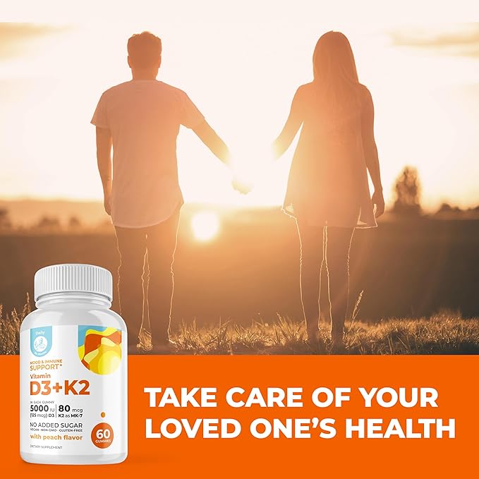DR. MORITZ Vitamin D3 Gummies (5000 IU) with K2 - for Adults and Kids - Vitamin D3 K2 Gummies for Immune Support &amp Bone Health - Vegan Sugar Free Gluten Free (60 Count)