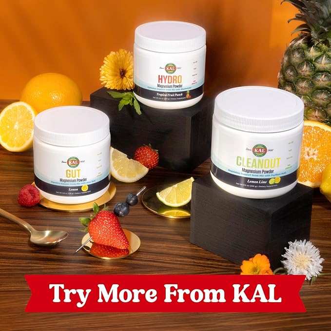 KAL Gut Magnesium Plus Aloe Vera Powder - Lemon Drink Mix - Magnesium Citrate Supplement with Aloe Vera Gel for Digestion &amp Relaxation Support - No Sugar - 60-Day Guarantee 40 Servings 4.8 OZ