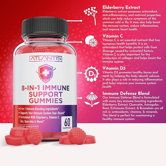 Atlantis Nutrition 8-in-1 Immune Support 60 Gummies + Ashwagandha 60 Gummies