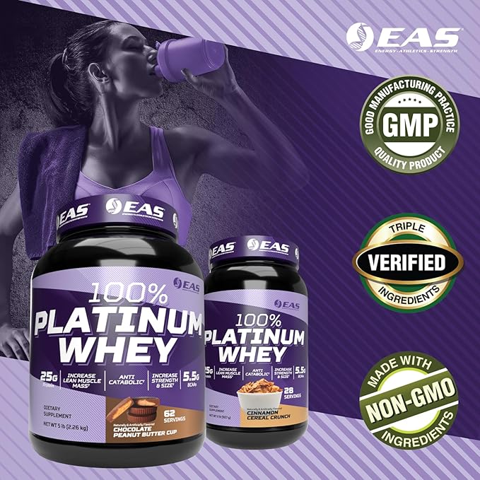 EAS Experimental and Applied Sciences 100% Platinum | 3 Ultra-Platinum Whey Proteins | Increase Size &amp Strength | 25g Protein 5.5g BCAAs | 5 Pound (Cinnamon Cereal Crunch)