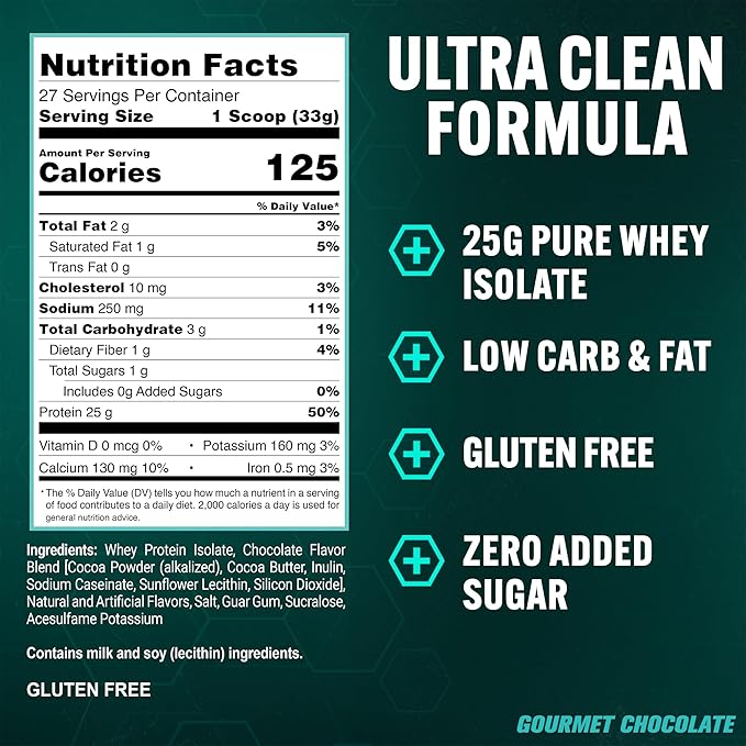 PEScience Isolate Whey Protein Powder Gourmet Chocolate 27 Servings 100% Whey Protein Isolate Low Carb Fast Absorbing Post Workout Shake for Men and Women