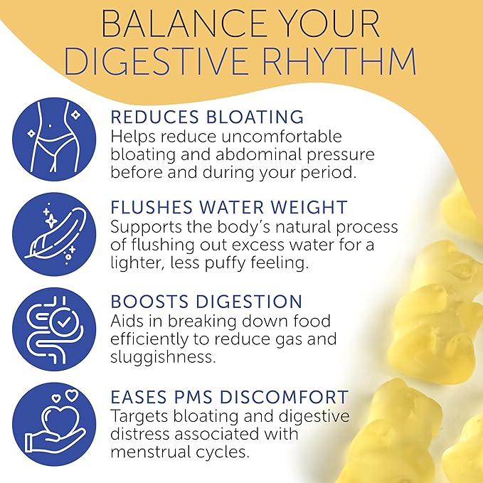 Bloating Relief for Women Debloating for Women | Supports Period Bloat Digestion &amp Water Weight Balance | Helps Before &amp During Your Cycle | 60 Vegan Gummies | Daily Digestive Support Supple