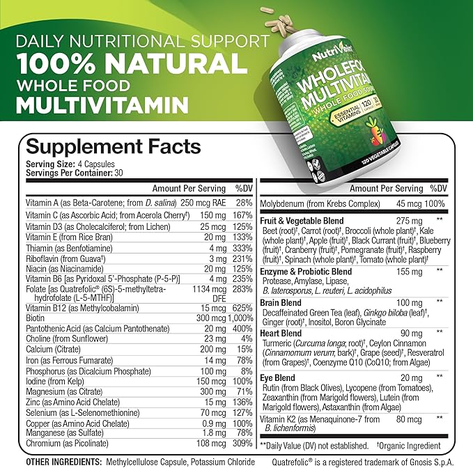 Nutrivein Premium Wholefood Multivitamins &amp Resveratrol Supplement Bundle: High-Absorption Trans Resveratrol Supplement &amp Multivitamin for Women &amp Men - Vitality Defenses &amp Overall W