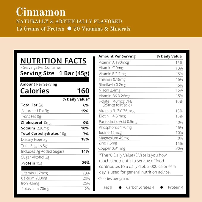 Nutmeg State Nutrition High Protein Bars 7 Servings Per Box (1 Box (7 Servings) Cinnamon)