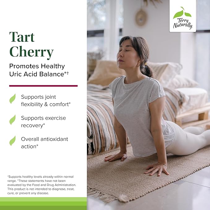 Terry Naturally Tart Cherry - Antioxidant Supplement to Support Healthy Uric Acid Balance &amp Joint Health - Nutritional Supplement - Dietary Supplement to Aid Recovery After Exercise - 120 Capsules