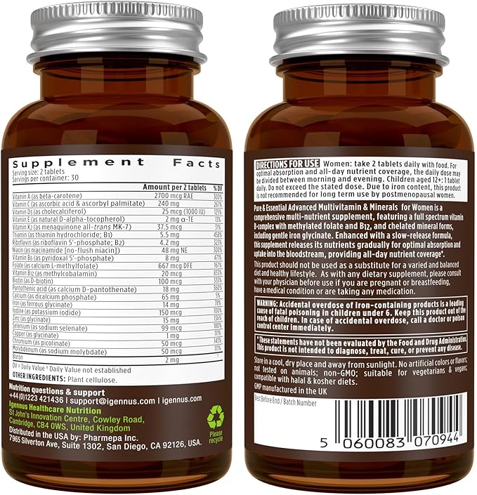 Multivitamin &amp Minerals for Women + Astaxanthin Complex Vegan Bundle Sustained Release Advanced Multivitamin with Iron + Natural 4 mg H. Pluvialis Astaxanthin by Igennus