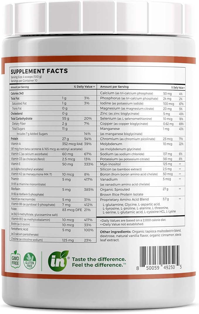 Vegan Elemental Shake – Powdered Blend Natural Ingredients Non-GMO Gluten-Free Organic Sprouted Rice Protein - Smooth Easily Mixable Formula (2.2 lbs Simply Horchata Creme)