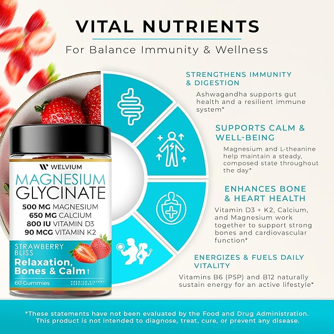 Liquid Vitamin D3 K2 A + Magnesium Gummies - Immune &amp Relaxation Support