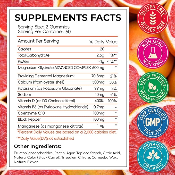 Magnesium Glycinate Gummies for Women &amp Kids High Absorption Magnesium Citrate Calcium B6 D3 Chews Gummy Relaxation Stress Relief Night Rest