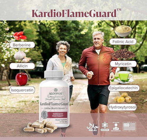 Algonot KardioFlameGuard – Heart Health Supplement Cardiovascular Support with Allicin Folinic Acid Isoquercetin Berberine – 60 Capsules