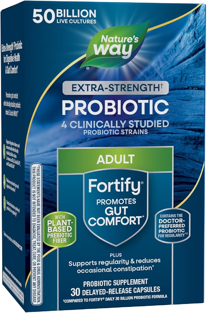 Nature's Way Extra Strength(1) Fortify Probiotic Probiotics for Digestive Health Prebiotics 50 Billion Live Cultures Digestive &amp Immune Health Support* 30 Capsules