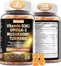 Vitamin D3 5000iu(125mcg) + Vitamin K2(MK7) Gummies with Algae Omega 3 | Maximum Strength Vitamin D3+K2 | for Bone Teeth Energy Immune Calcium Absorption - Vegan Sugar Free120Ct