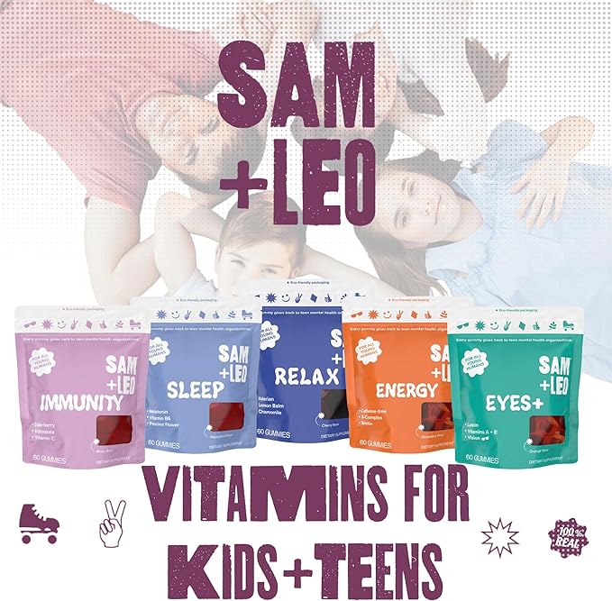 SAM+LEO Immunity Gummies with Elderberry Echinacea Zinc &amp Vitamin C for Kids &amp Teens – Immune Support Supplement Gummies | Vegan &amp Gluten Free Supplement – Berry Flavor (60 Count)