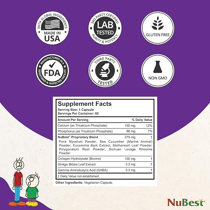 NuBest Bundle Bone Growth - Brain Growth: Omega 3 Gummies Tall New Look for Kids &amp Teens with Calcium Collagen Herbs Omega 3 Flaxseed Oil
