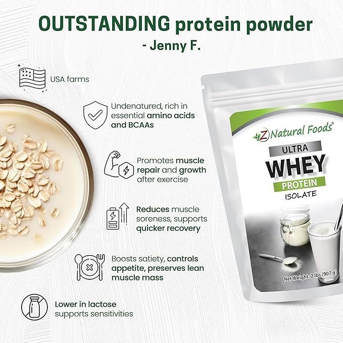 Z Natural Foods Ultra Whey Protein Isolate Powder - Pure Unflavored Unsweetened Whey Protein Powder - Flavorless Whey Isolate with Vital Proteins for Fitness Sports Nutrition Immune Support 2 lbs