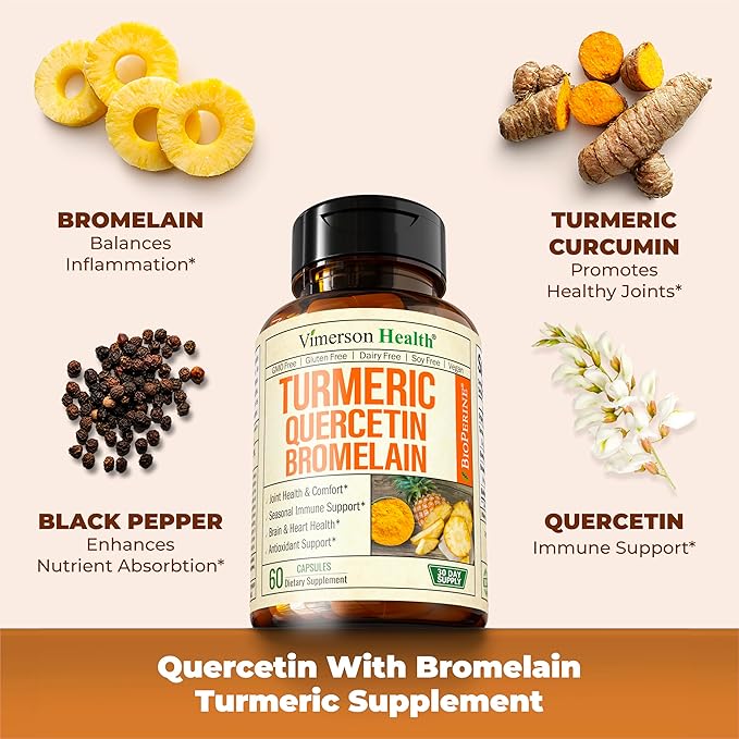 Vimerson Health Quercetin with Bromelain &amp Boswellia Turmeric Supplement – Powerful Joint Immune Support Duo