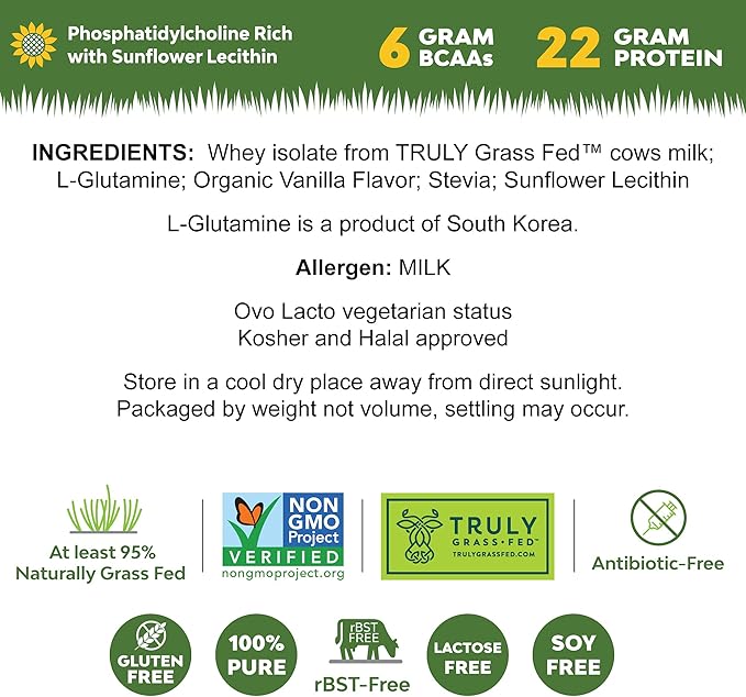 MariGold Grass-fed Whey Protein Isolate Powder - Creamy Vanilla Flavor - 1 Lb Bag | 100% Pure Cold-Processed Micro-Filtered Undenatured Non-GMO rBGH Free Soy Free Gluten Free Lactose Free