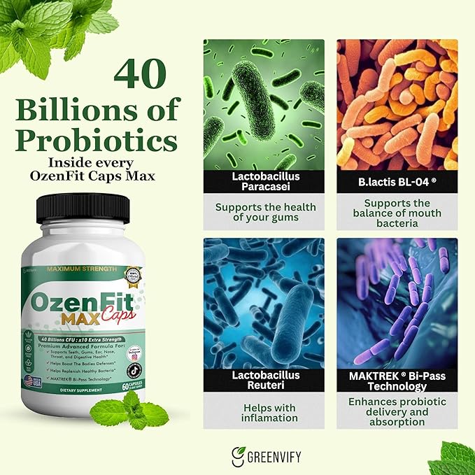 OzenFit Caps Max Probiotic Supplement 40 Billion CFU MAKTREK Bi-Pass Technology 60 Capsules 30-Day Supply (1)