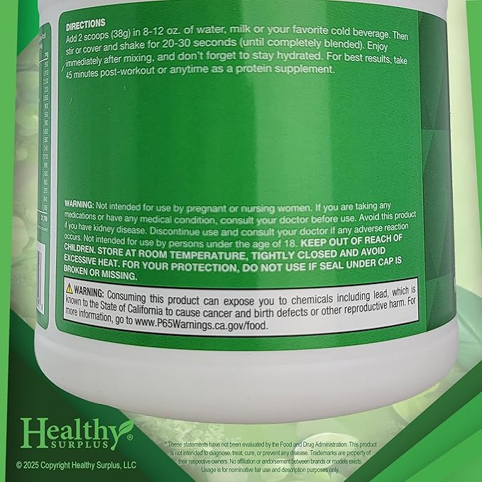 Healthy Surplus Equate Vanilla Pea Protein - 13.4 OZ (380g) - 10 Servings and Vital Volumes Vitamins Tips Card