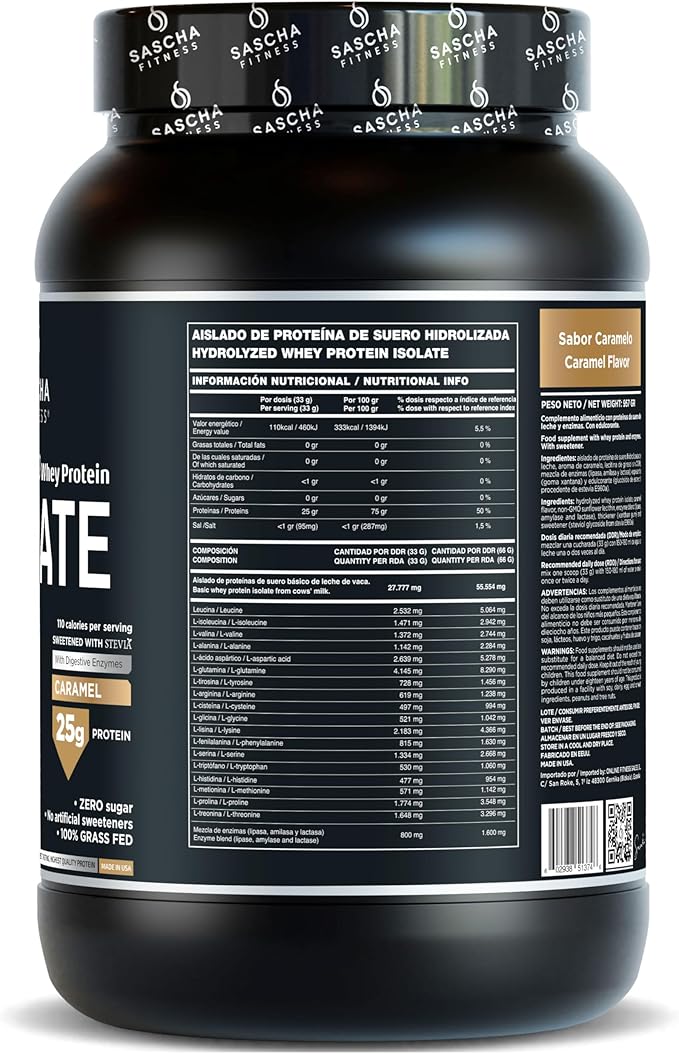 SASCHA FITNESS Hydrolyzed Whey Protein Isolate100% Grass-Fed (2.11 Pounds) (Caramel Flavor)