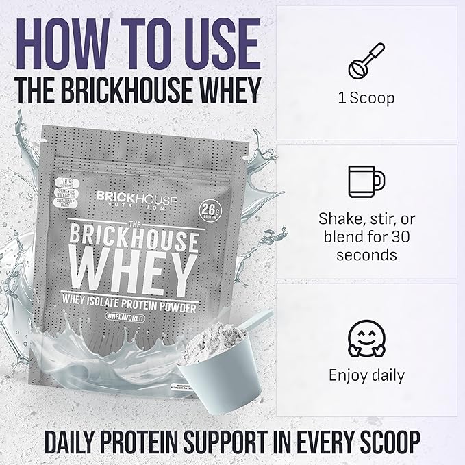BRICKHOUSE NUTRITION Whey Protein | Fermented Whey Isolate Protein Powder | Lactose-Free Post-Workout Recovery Powder - Unflavored (1-Pack)