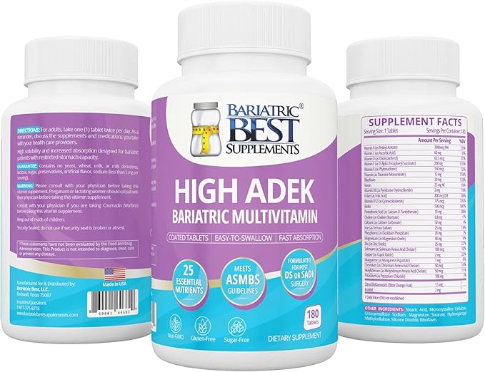 High A D E K Bariatric Multivitamin for Post DS/SADI Surgery 25 Essential Nutrients for Post-Weight Loss Surgery 180 Tablets Meets ASMBS Guidelines for Bariatric Bypass
