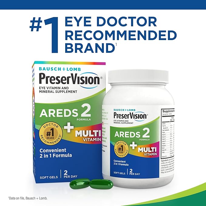 PreserVision AREDS 2 + Multivitamin#1 Eye Doctor Recommended Brand2-in-1 Eye Vitamin with LuteinZeaxanthinZincand Vitamin CD &amp E80 Softgels(Pack of 2)